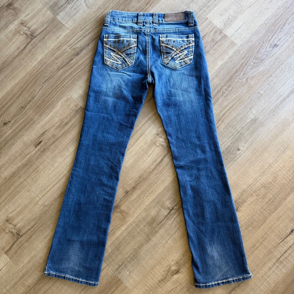 Cowgirl Up Womens Bootcut Jeans 27x34 Medium Wash Studded Embroidered Western